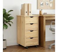 Rolling Cabinet Brown Solid Pine 34x39x65.5cm 4-Drawer Mobile Storage on Castors