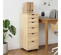 Rolling cabinet Brown Solid Pine 34x39x93.5cm 6-Drawer Mobile Storage w/Casters