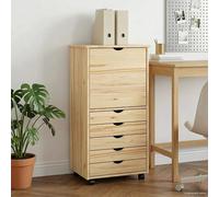 Rolling Cabinet Brown Solid Pine 53x39x103cm 5 Drawers 1 Shelf Mobile StoragePro