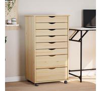 Rolling Cabinet Brown Solid Pine 53x39x103cm 8-Drawer Mobile Storage Unit Office
