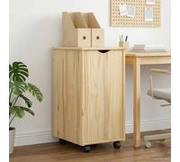 Rolling Cabinet Brown Solid Pine Wood 34x39x65.5cm Mobile 1-Shelf Minimal Matte