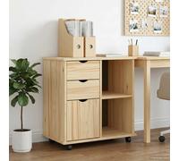 Rolling Cabinet Brown Solid Pine Wood 63.5x39x65.5cm 2-Drawer Mobile Storage Box