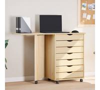vidaXL Rolling Cabinet with Desk MOSS - Solid Pine, Clear Varnish