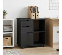 Rolling cabinet Grey 63.5x39x65.5cm Solid pine wood 2-drawer mobile storage desk