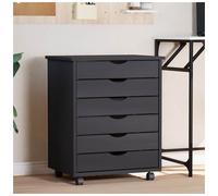 Rolling Cabinet Grey Solid Pine 6 Drawers 53x39x65.5cm Lockable Wheels Portable