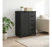 Rolling cabinet Grey Solid pine 63.5x39x79cm 5 drawers 1 shelf on castors modern