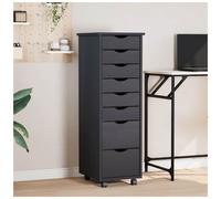 Rolling Cabinet Grey Solid Pine 8 Drawers 34 x 39 x 103 cm Mobile Storage Smooth