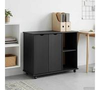 Rolling Cabinet Grey Solid Pine Wood 100x39x65.5cm 4-Drawer Mobile Minimal Slim