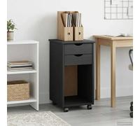Rolling Cabinet Grey Solid Pine Wood 34x39x65.5cm Matte 2-Drawer Mobile Casters