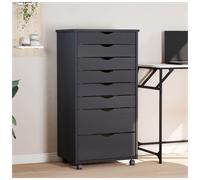 Rolling Cabinet Grey Solid Pine Wood 53x39x103cm 8-Drawer Mobile Storage-wheels