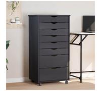Rolling Cabinet Grey Solid Pine Wood 53x39x103cm 8-Drawer Mobile Storage-wheels