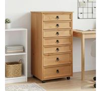 Rolling cabinet Honey Brown Pine Wood 53x39x100cm 7Drawer Casters Mobile Storage