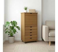 Rolling Cabinet Honey Brown Solid Pine 53x39x103cm 5 Drawer Mobile Storage House