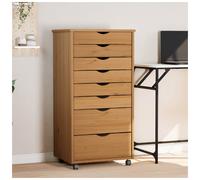Rolling Cabinet Honey Brown Solid Pine 53x39x103cm 8 Drawers Mobile Storage Unit