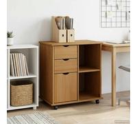 Rolling cabinet Honey brown Solid pine 63.5x39x65.5cm 2-drawer mobile unit shelf