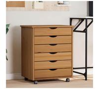 Rolling Cabinet Honey Brown Solid Pine Wood 53x39x65.5cm 6 Drawers with Casters