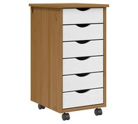 Rolling Cabinet Honey Brown & White Solid Pine 34x39x65.5cm 6 Drawers on Wheels