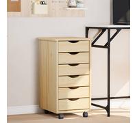 Rolling Cabinet Mobile 6 Drawers Brown Solid Pine 34x39x65.5cm Lockable Casters