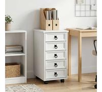 Rolling Cabinet White 34x39x65.5cm Rustic Pine/Engineered Wood 5-Drawer Casters