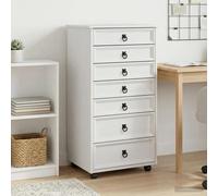 Rolling cabinet White 53x39x100cm Solid pine & engineered wood 7-drawer casters