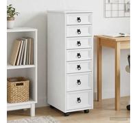 Rolling cabinet White pine 34x39x100cm Mobile 7-drawer Rustic storage easy-clean