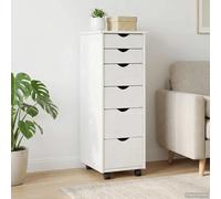 Rolling Cabinet White Solid Pine 6-Drawer 34x39x93.5cm with Casters Urban Homes