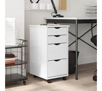 Rolling Cabinet White Solid Pine Wood 34x39x65.5cm 4-Drawer Mobile Unit Casters