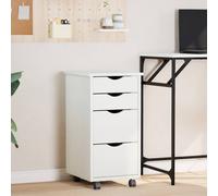 Rolling Cabinet White Solid Pine Wood 4 Drawer Foldable Desk 34x39x65.5cm Wheels
