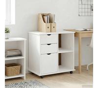 Rolling cabinet White Solid Pine Wood 63.5x39x65.5cm 2-Drawer Mobile Storage Eco
