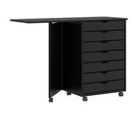 Rolling Cabinet with Desk Black Solid Pine 105.5x39x74.5cm 7 Drawers Wheels Slim