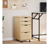 Rolling Cabinet with Desk Brown Solid Pine Wood 34x39x65.5cm 4-Drawer MobileFold