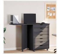 Rolling Cabinet with Desk Grey Solid Pine Wood 105.5x39x74.5cm 7 Drawers Mobile