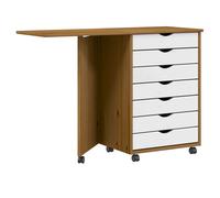 Rolling Cabinet with Desk Honey Brown and White Solid Pine 105.5x39x74.5 cm 7Drs
