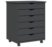 Rolling Cabinet Honey Brown White 6-Drawer Solid Pine 53x39x65.5cm Wheels Mobile