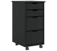 Rolling Cabinet with Drawers MOSS Black Solid Wood Pine