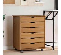 vidaXL Rolling Cabinet with Drawers MOSS Honey Brown Solid Wood Pine