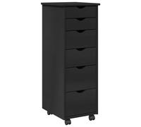 Rolling Cabinet Black 34x39x93.5cm Solid Pine Wood 6-Drawer Mobile Unit Casters