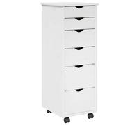 Rolling Cabinet White Solid Pine 6-Drawer 34x39x93.5cm with Casters Urban Homes