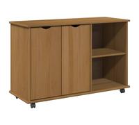 vidaXL 2 Door 2 Shelf Brown Minimalist Rolling Storage Cabinet - Size: 65.5 x 100 x 39cm - Wilko