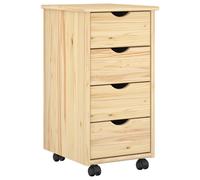 Rolling Cabinet Brown Solid Pine 34x39x65.5cm 4-Drawer Mobile Storage on Castors