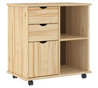 Rolling Cabinet with Wheel Solid Pine Wood Storage Office Home Wooden vidaXL