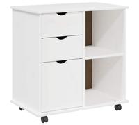 vidaXL Rolling Cabinet White 63.5 x 39 x 65.5 cm Solid Pine Wood