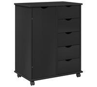 vidaXL Rolling Cabinet Black 63.5 x 39 x 79 cm Solid Pine Wood