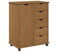 vidaXL Single Door 5 Drawer Honey Brown Rolling Storage Cabinet - Size: 79 x 63.5 x 39cm - Wilko