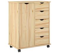 Rolling cabinet Brown Solid Pine Wood 63.5x39x79cm 5 Drawers Mobile Storage Roll