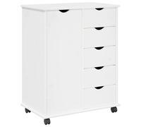 vidaXL Single Door 5 Drawer White Rolling Storage Cabinet - Size: 79 x 63.5 x 39cm - Wilko