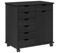 vidaXL Single Door 7 Drawer Black Rolling Storage Cabinet - Size: 65.5 x 63.5 x 39cm - Wilko
