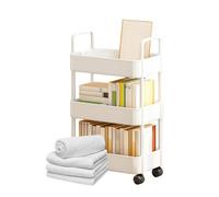 Rolling Cart - 3/4 Tier Utility Cart Wheels | Utility Rolling Carts with Wheels, 3-Layer/4-Layer Rolling Cart with Handle | Storage Trolley with Handles | Book Storage Rack