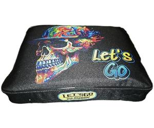 Rolling cart seat Cushion. The ZUCUSHY Easily attaches/detaches in Seconds. Ice Skating, disc Golf, Zuca Compatible/Patchable (Trippy Skull)