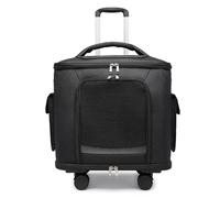 Rolling Cat Cage, Portable Cat Cage for Pets up to 22 lbs, with Telescopic Handle and Wheels, Suitable for Car Travel Bus Subway (Black,)